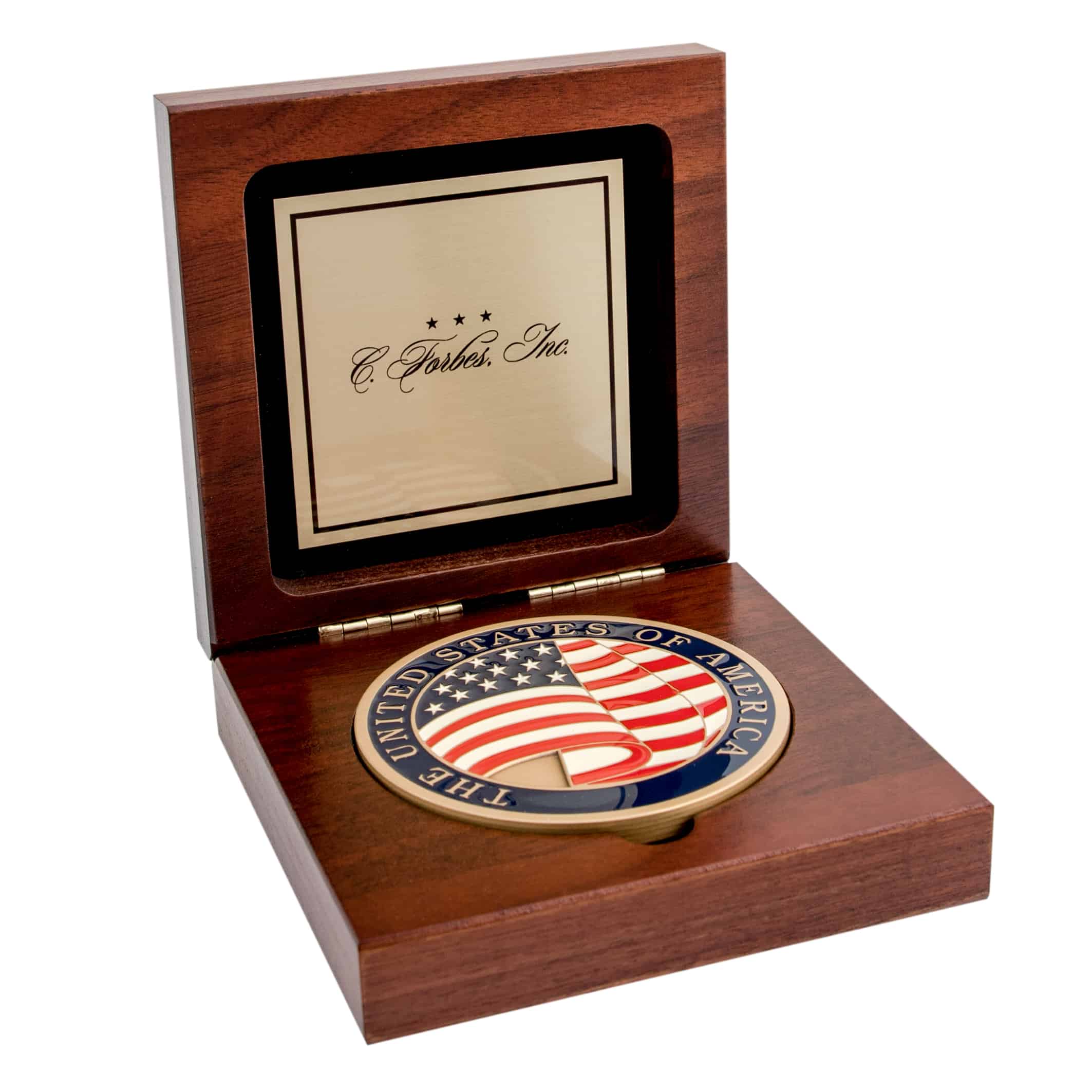 Medallion Display Box Custom Brass Plate